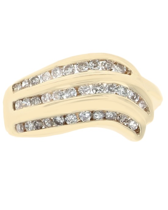 Three Row Diamond Wave Ring in Yellow Gold